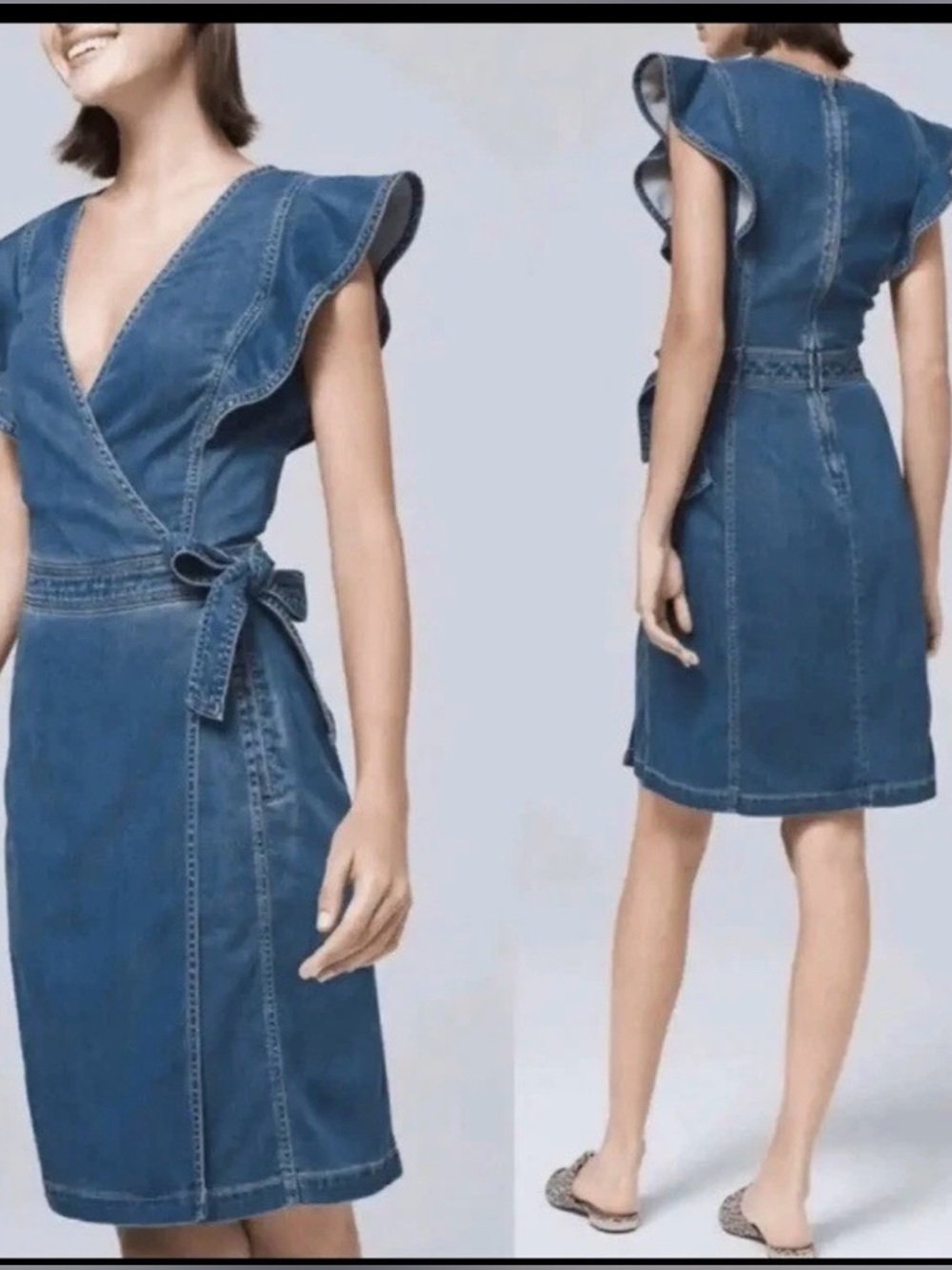 NWT WHITE HOUSE BLACK MARKET Faux Wrap Denim Dress Sz 14